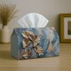 1pc Modern Luxury Abstract Tissue Box-Golden Ginkgo Leaf Blue Marble, Durable Napkin Organizer for Car, Kitchen, Dining, Home Decor-Decorative Tableto