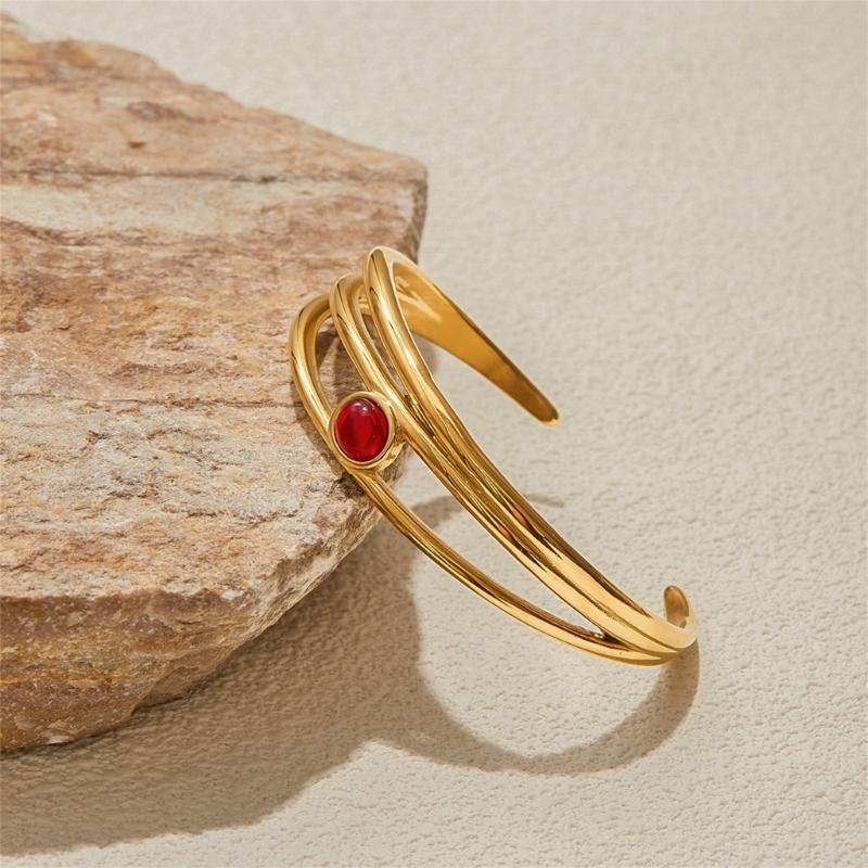 Lightweight Openwork Multilayer Bangle Adjustable Closure Wrist Bracelet Stainless Steel Jewelry For Stackable