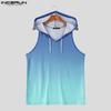 INCERUN Men Summer Sleeveless Gradient Casual Hooded Tank Tops 