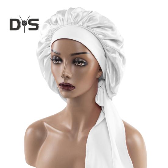 Sleeping Hat Solid Color Stretchy Ribbon Decoration Satin Fabric Round Hat Fine Texture Daily Wear Sleep Bathroom Headwear
