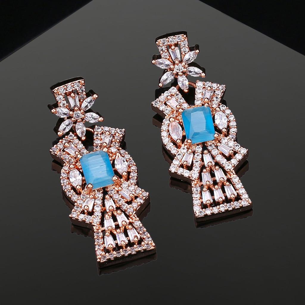 Восхитительные серьги Estele с покрытием из розового золота, CZ и бирюзой для женщин