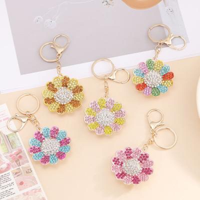 Keychain Pendant Rhinestones Inlaid Rainbow Sunflower Design Key Chain with Anti-Oxidation Lobster Clasp Backpacks Accessory