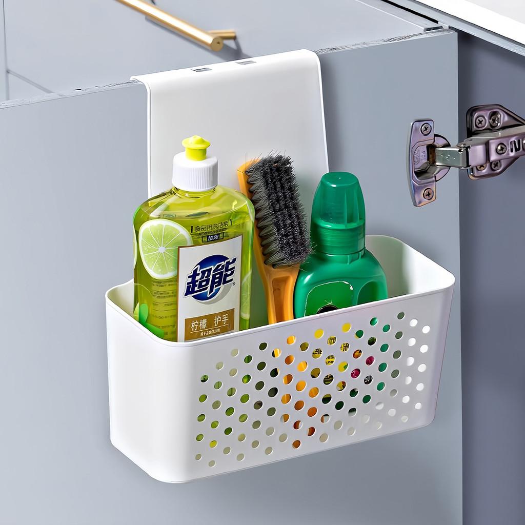 Contenitore da appendere moderno in plastica per ante di armadietti da cucina con ganci per ripiani organizzati