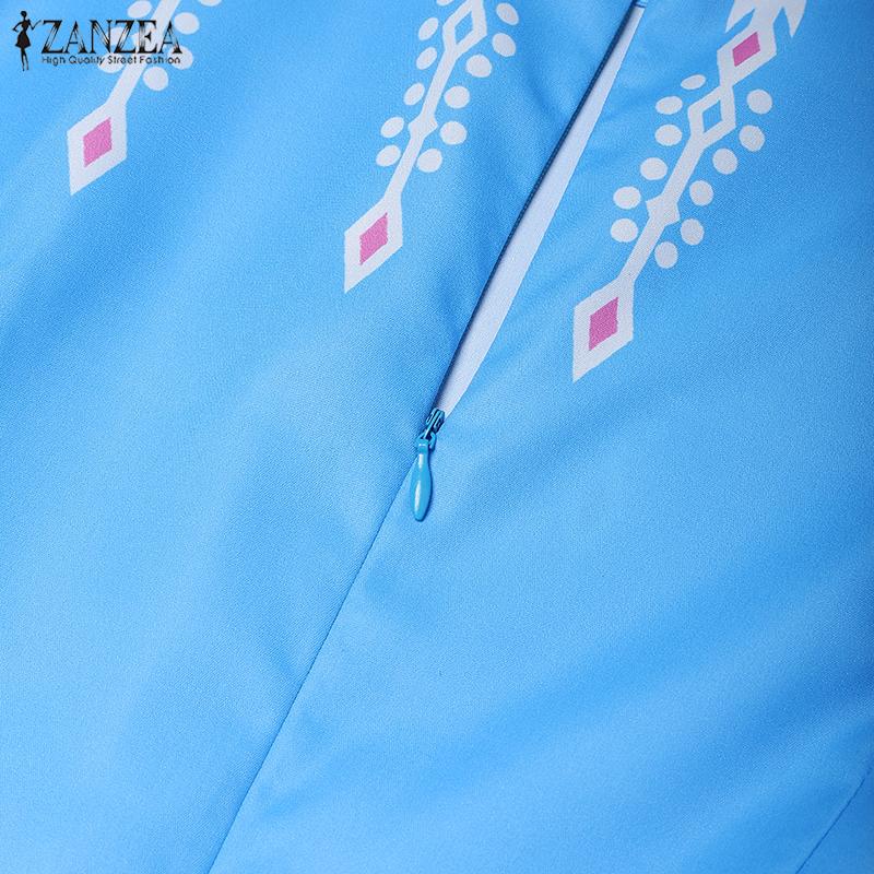 ZANZEA Women Casual Round Neck Summer Short Sleeve Print Dress