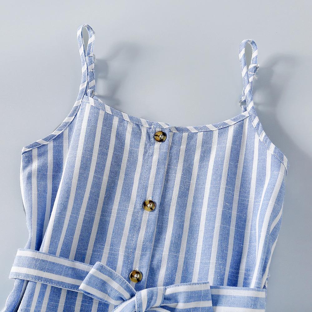 Summer New Girls Striped Dress Single Breasted Sleeveless Suspender Dress Children's Clothing
