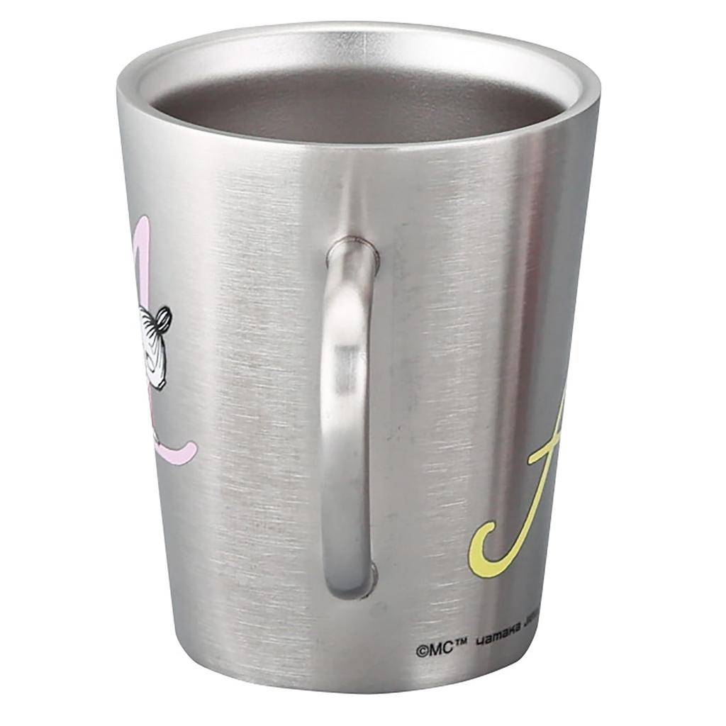Moomin Stainless Steel 9 x Initial Birthday Made in Mug, Heat-Resistant, Double-Walled, 360ml, Diameter Approx. 11cm, "A", Silver, Gift, Japan,