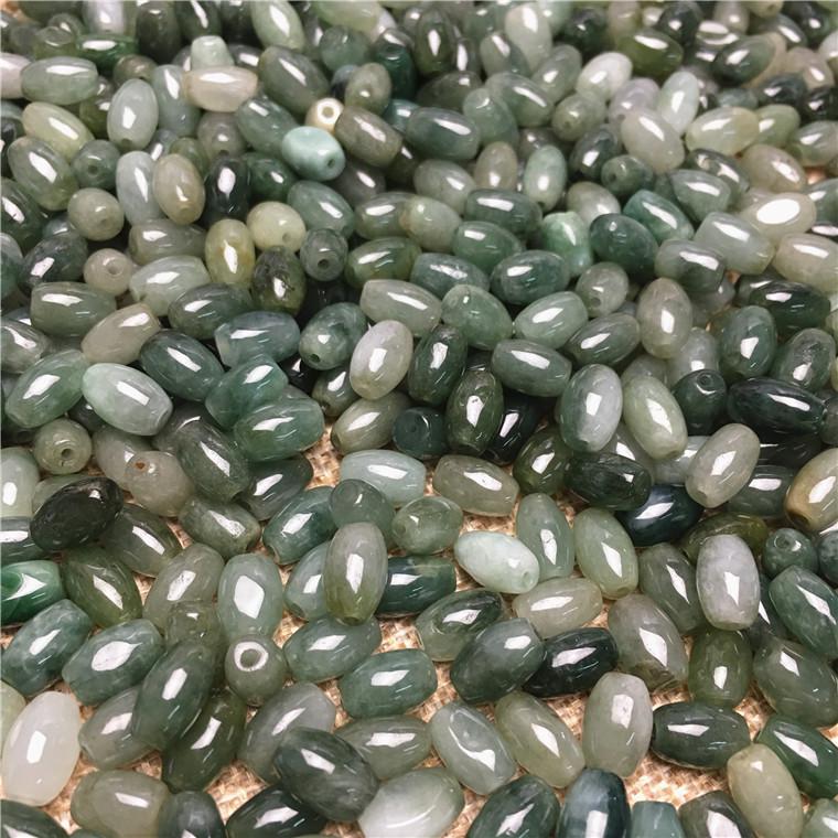 Burmese Jade Oil Green Ruyi and Rice Beads for DIY Jewelry Accessories