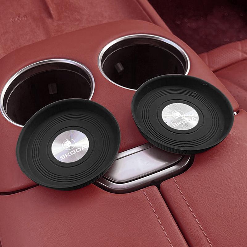 2Pcs Car Anti-slip Silicone Coaster Water Cup Non Slip Pad Headrest For Skoda Octavia Kylaq Superb Yeti Elroq Kodiaq Scala Rapid