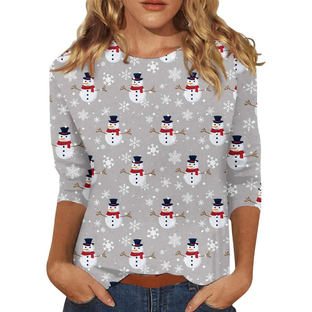 Spring and Autumn Round Neck Christmas Themed Pattern 3D Printed Top Fashionable Casual Long Sleeved Women's T-shirts