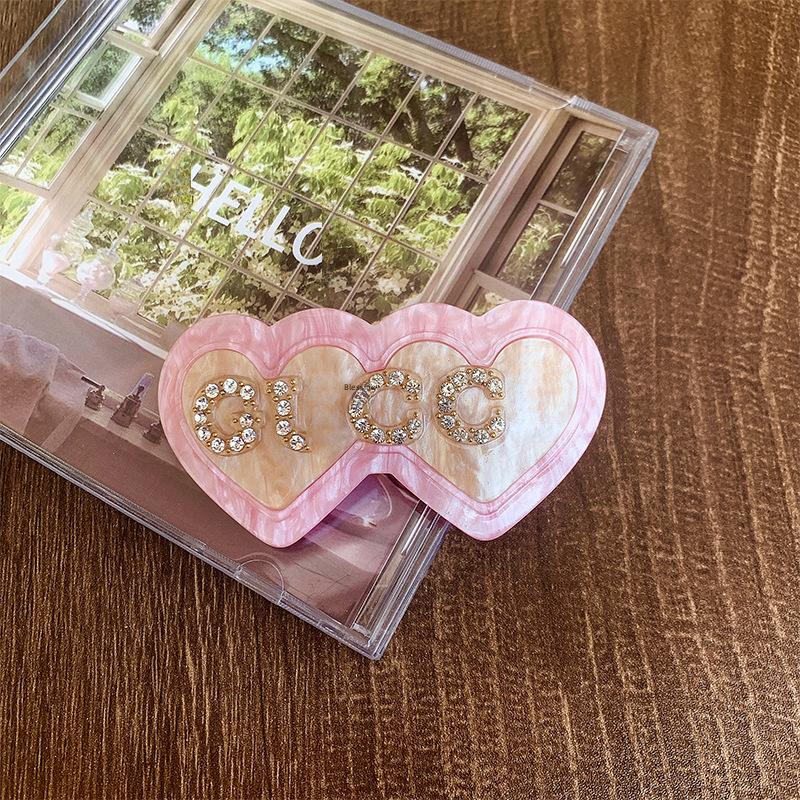 Double Love Heart Spring Clip Hairpins - Peach & Pastel French Bangs Accessories