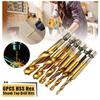 6pcs M3-M10 Screw Tap Drill Bits Hss Taps Countersink Deburr Set Metric Combination Bit High Speed Steel 1/4 IN Quick Change Hex