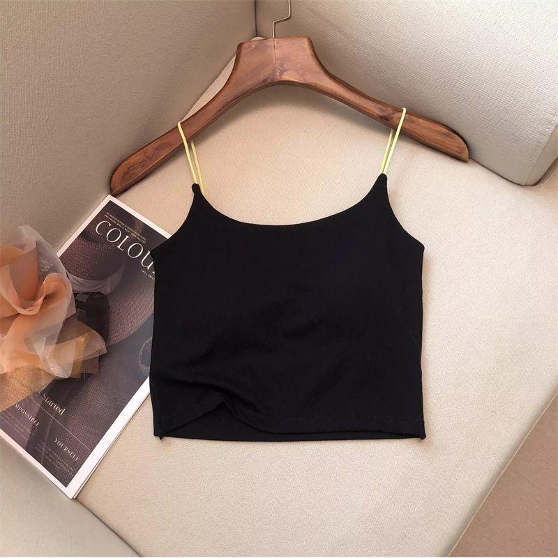 

Contrast Color Small Sling Women s Outwear Summer with Chest Pad Underwear That Makes Your Back More Beautiful Bra Integrated Basic Open Back Tops Black 1 piece
