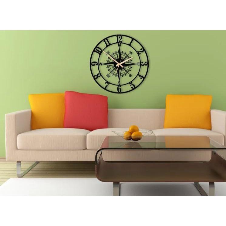 Large World Map Wall Clock, Metal Minimalist Modern Clock, Round Silent Non-Ticking Battery Operated Wall Clocks for Living Room/Home