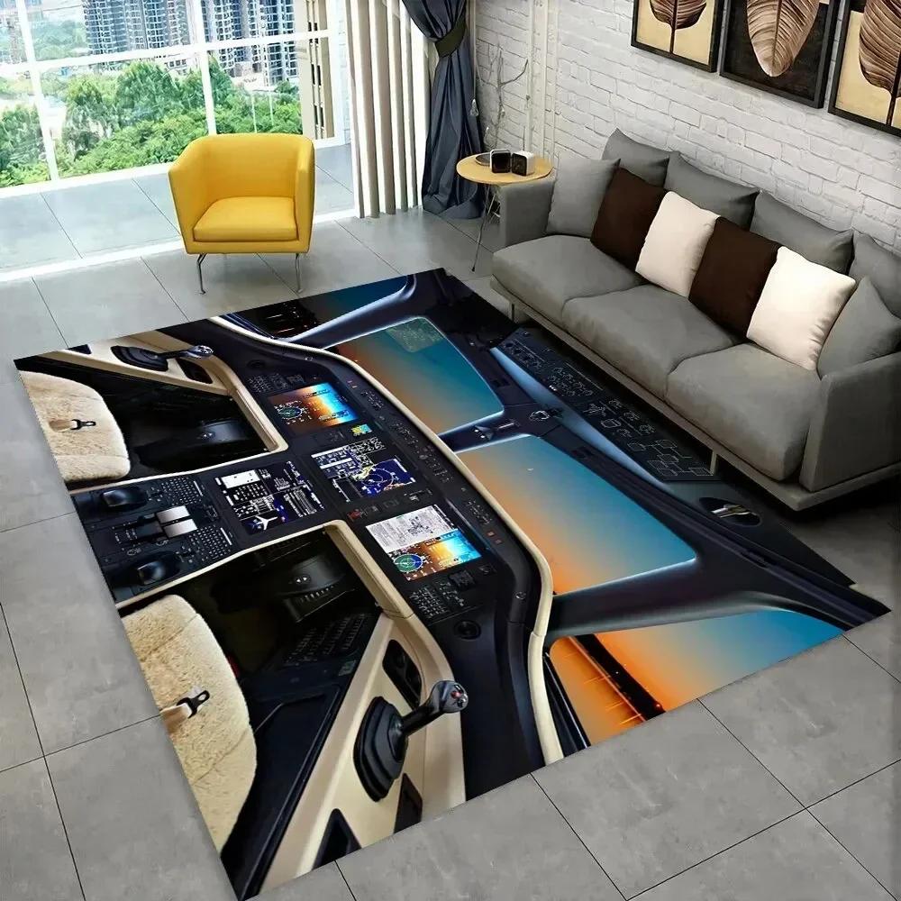 Fighter Aircraft Control Cockpit Cabin Carpet Rug for Home Living Room Bedroom Sofa Doormat Decor,Area Rug Non-slip Floor Mat