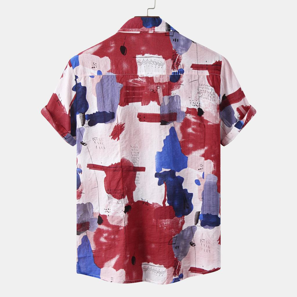 Men's Casual Loose Hawaiian Beach Short Sleeve Top Summer Printed Vacation Short Sleeve Shirt