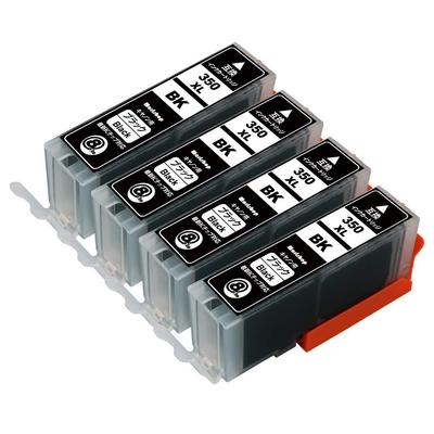 BK X 4 Black Ink Set of Compatible with with Level Indicator and Latest IC Made by Morishop BCI-350XL High-Yield Cartridges, 4, Canon, Chip,