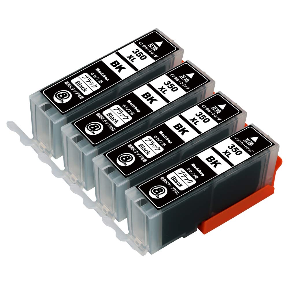 

BK x 4 Набір чорного чорнила сумісний з з індикатором рівня та новітньою ІС виробництва Morishop BCI-350XL Картриджі високої ємності, 4, Canon, Чіп,