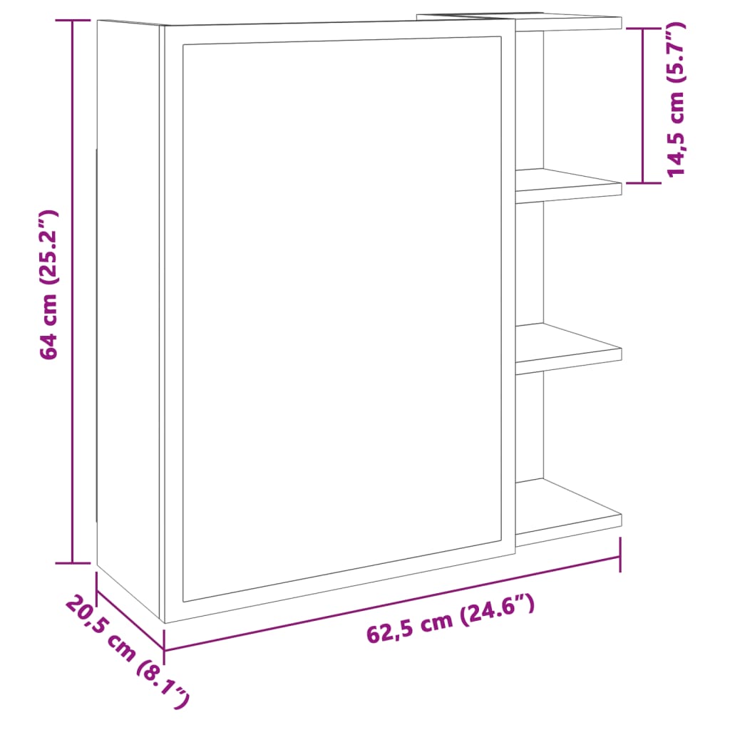 Artisan Oak Mirror Cabinet 62.5 X 20.5 X 64 Cm Engineered Wood