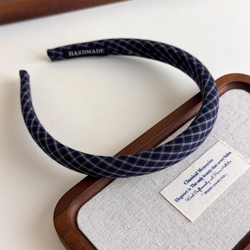 

Vintage Preppy Style Fine Plaid Headband Sweet Plaid Girly Fine Edge Sponge High Skull Top Hair Hoop