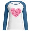 Ladies Casual Valentine's Day Print Round Neck Color Block Long Sleeve Pullover