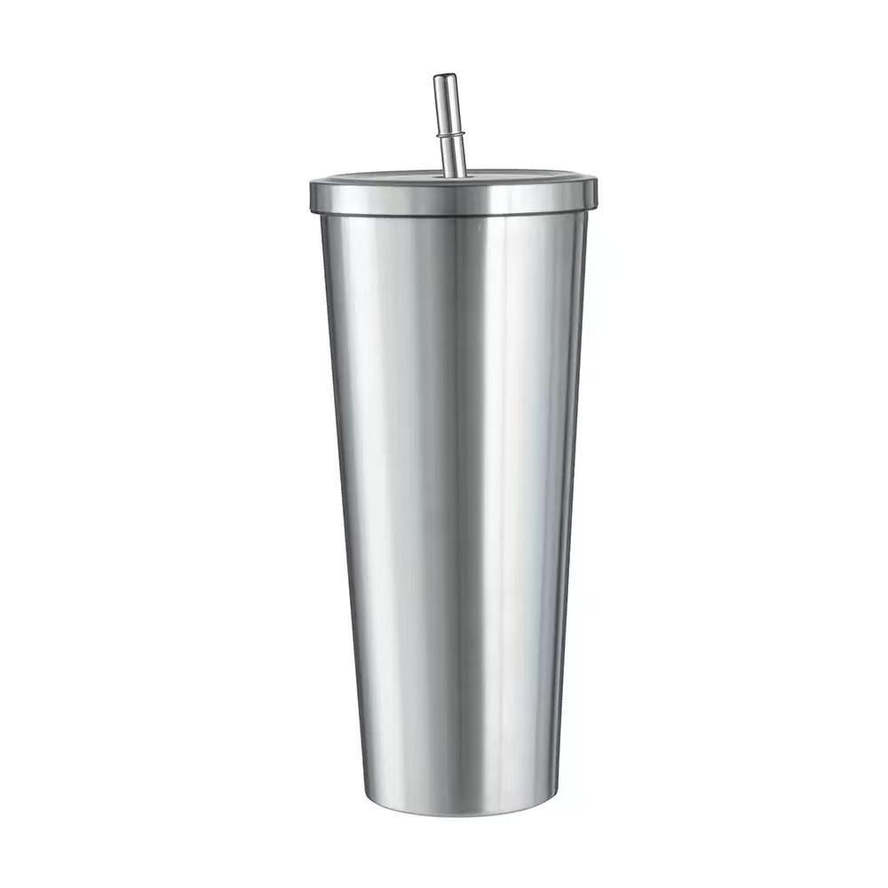 Stylish Double-Layer Stainless Steel Straw Cup for Men & Women - Perfect for Outdoors and Office 500ml