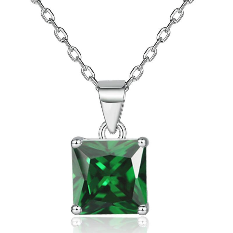 

Bague Ringen S925 Стерлинговое Серебро Цвет Сокровище Ожерелье Женская Ниша Квадратный Кристалл Кулон Европа-Американский Стиль Цепь Ключицы length 40cm+5cm зелёный