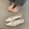 Retro Design Sense Splicing Single Shoes Women's 2025 Spring and Autumn New Versatile Thick Heel Pointed One-word Buckle Temperament Flat Shoes