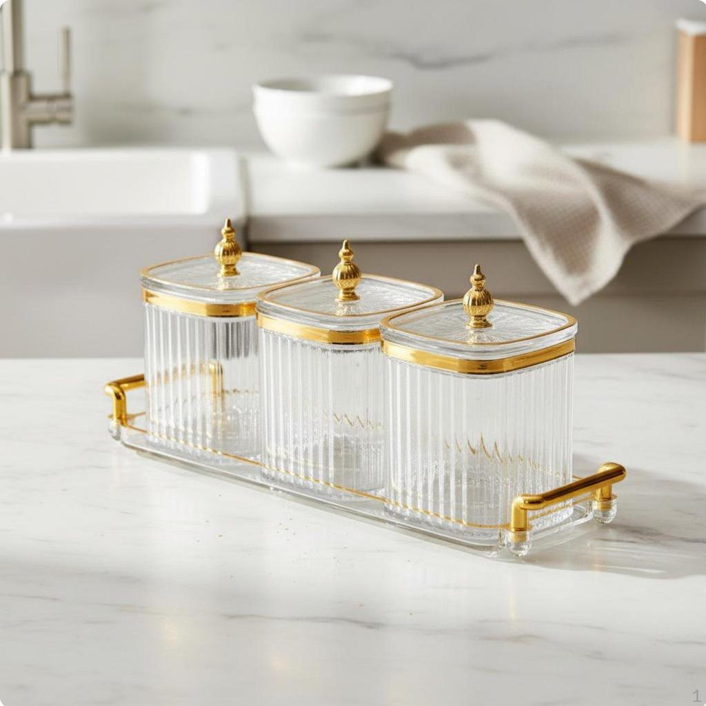 Seasoning Jar Set with Tray Light Luxury Design for Countertop, Pantry