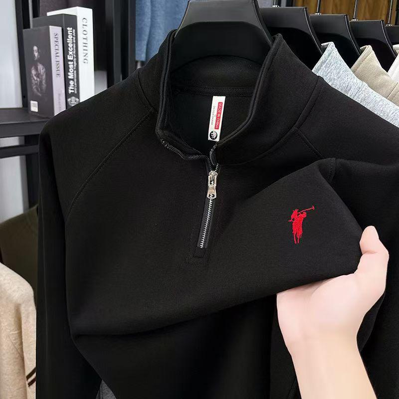 Herren-Sweatshirt mit halbem Reißverschluss für Herbst/Winter: Stehkragen, lange Ärmel, vielseitiges Freizeit-T-Shirt mit Stickerei.