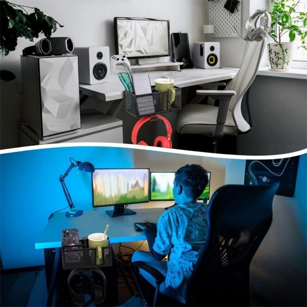 Metal Clip Under Desk Headphone Hanger Anti-Spill Earphone Storage Rack  Desktop Organizer
