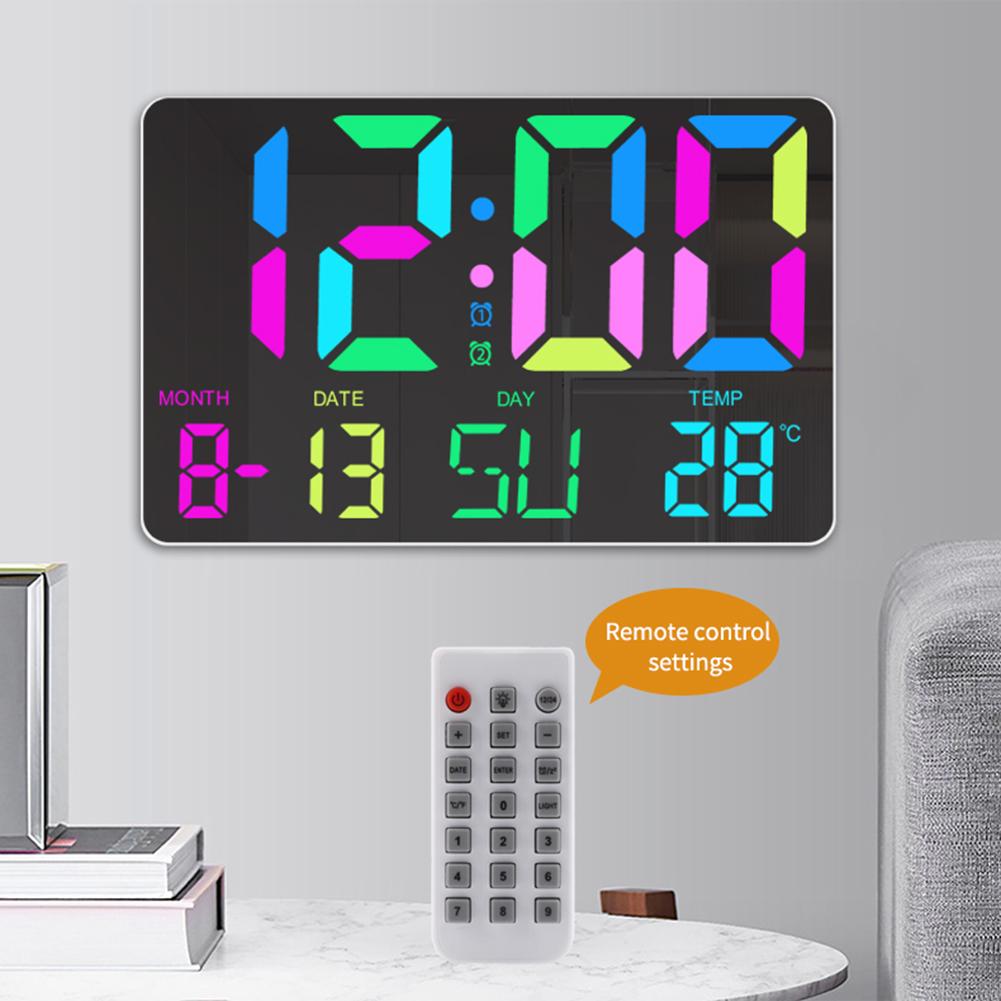10 Inch Digital Alarm Clock 5 Brightness Levels Wall Alarm Clock with Remote Control Dynamics RGB Display for Home Office School