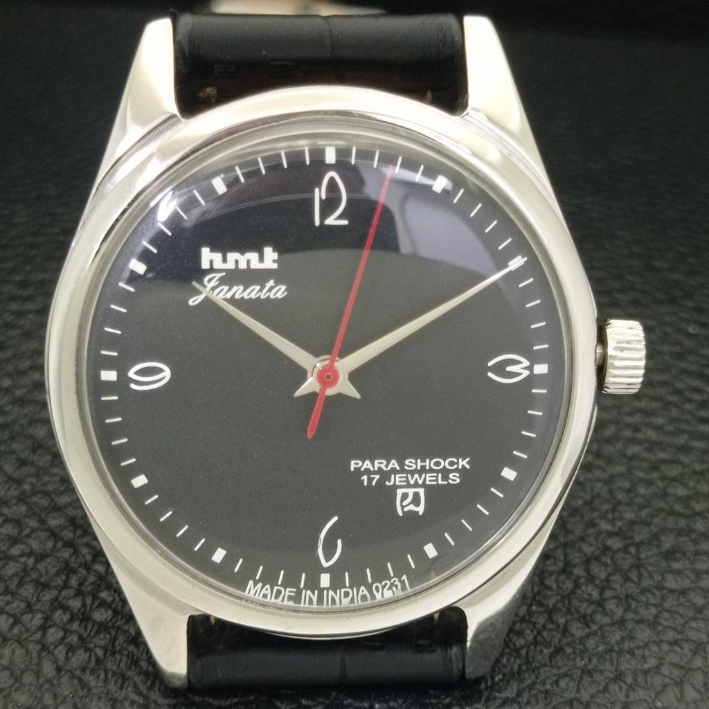 VINTAGE HMT JANATA HAND-WINDING INDIAN MENS BLACK COLOR DIAL WATCH a700319-5 R202-a700319
