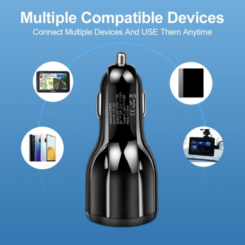 High Speed Charging Car Adapter with 1xUSB C and 1xUSB Double Port 30W Total Output for Efficient Device Charging