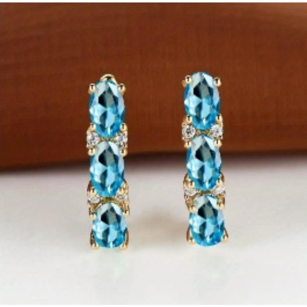 French Style Light Luxury Gold Three Oval Diamond Earrings Buckle Stylish and Fashionable Earring Accessory