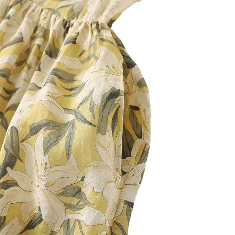 Spring and Summer Cotton and Linen Printed Dress