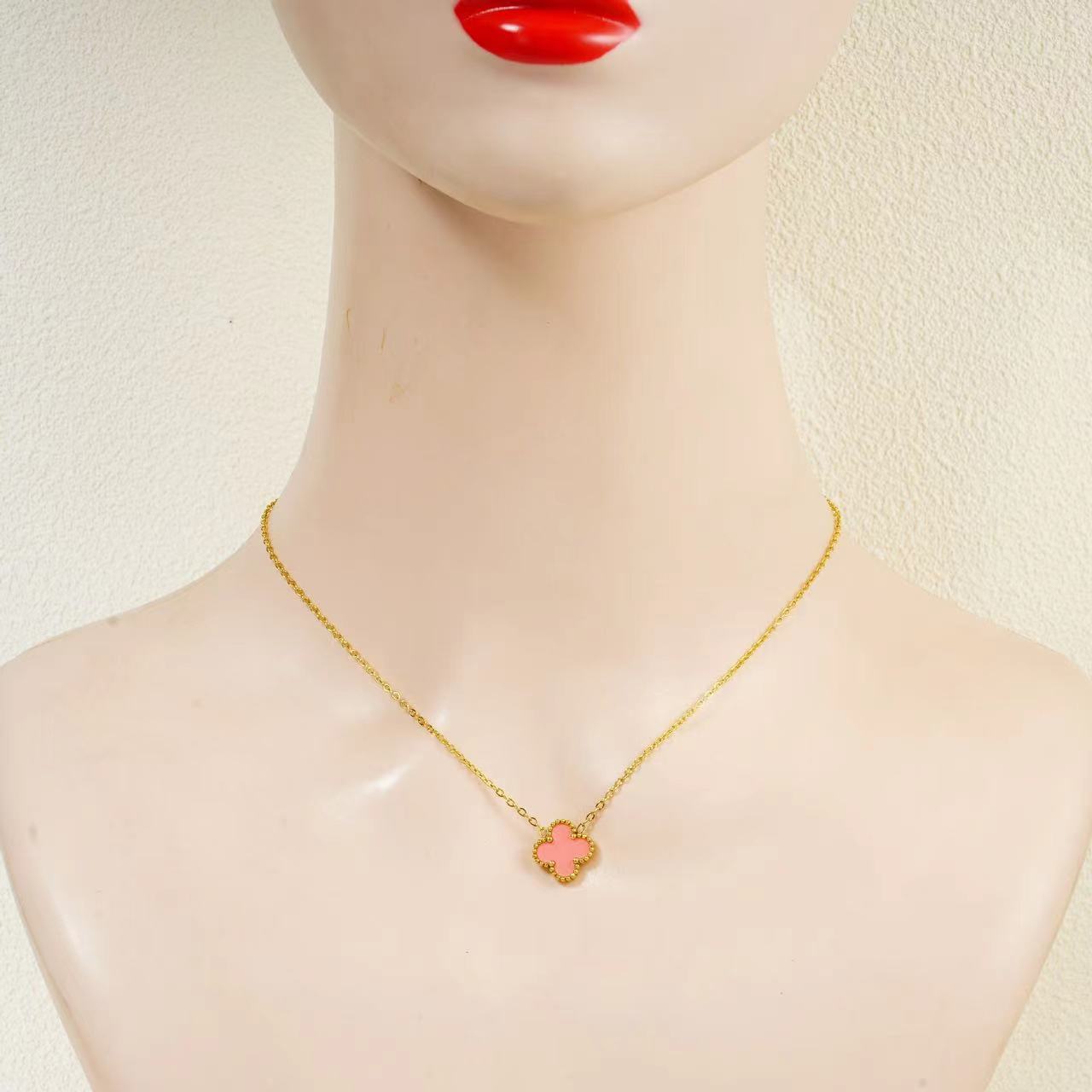 

Цепочка на ключицу с четырехлистным клевером v Слово Сотня Ожерелье Двусторонняя 18K Женская цепочка Ожерелье для подарка девушке розовый