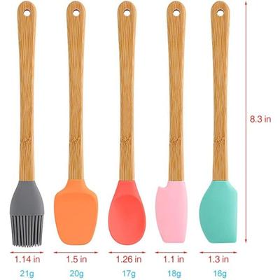 Silicone Small Spatulas 5 Pack Mini Spatulas Scrapers with Bamboo Handle for Cooking Rubber Spatulas Kitchen Utensils BPA Free
