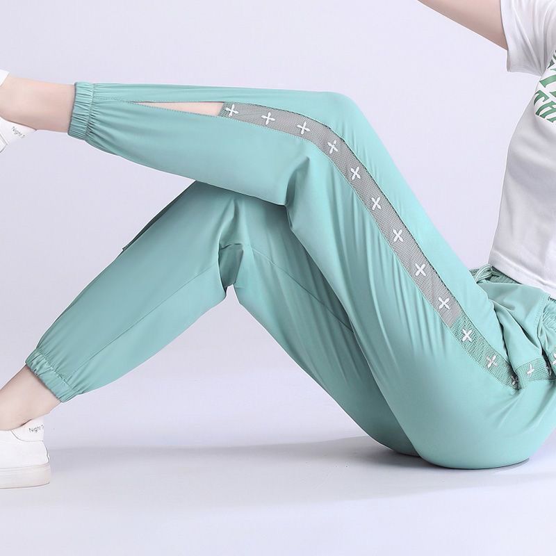 

Женские шаровары, летние, из тонкого шелка, с высокой талией, укороченные, полые, быстросохнущие, дышащие, повседневные, солнцезащитные спортивные штаны 2XL зелёный