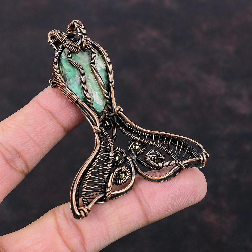 Variscite Pendant Copper Wire Wrapped Pendant Variscite Jewelry Handmade Fish Pendant Gemstone Pendant Anniversary Gift Copper Wire Jewelry