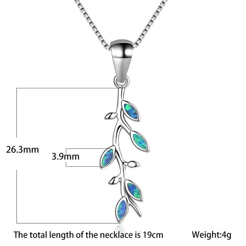 Niedliche Halskette mit Pflanzenbaumblatt-Anhänger, blau-weißer Feueropal, für Frauen, 925er Sterlingsilber, Geburtsstein-Schmuck, weibliche Halskette