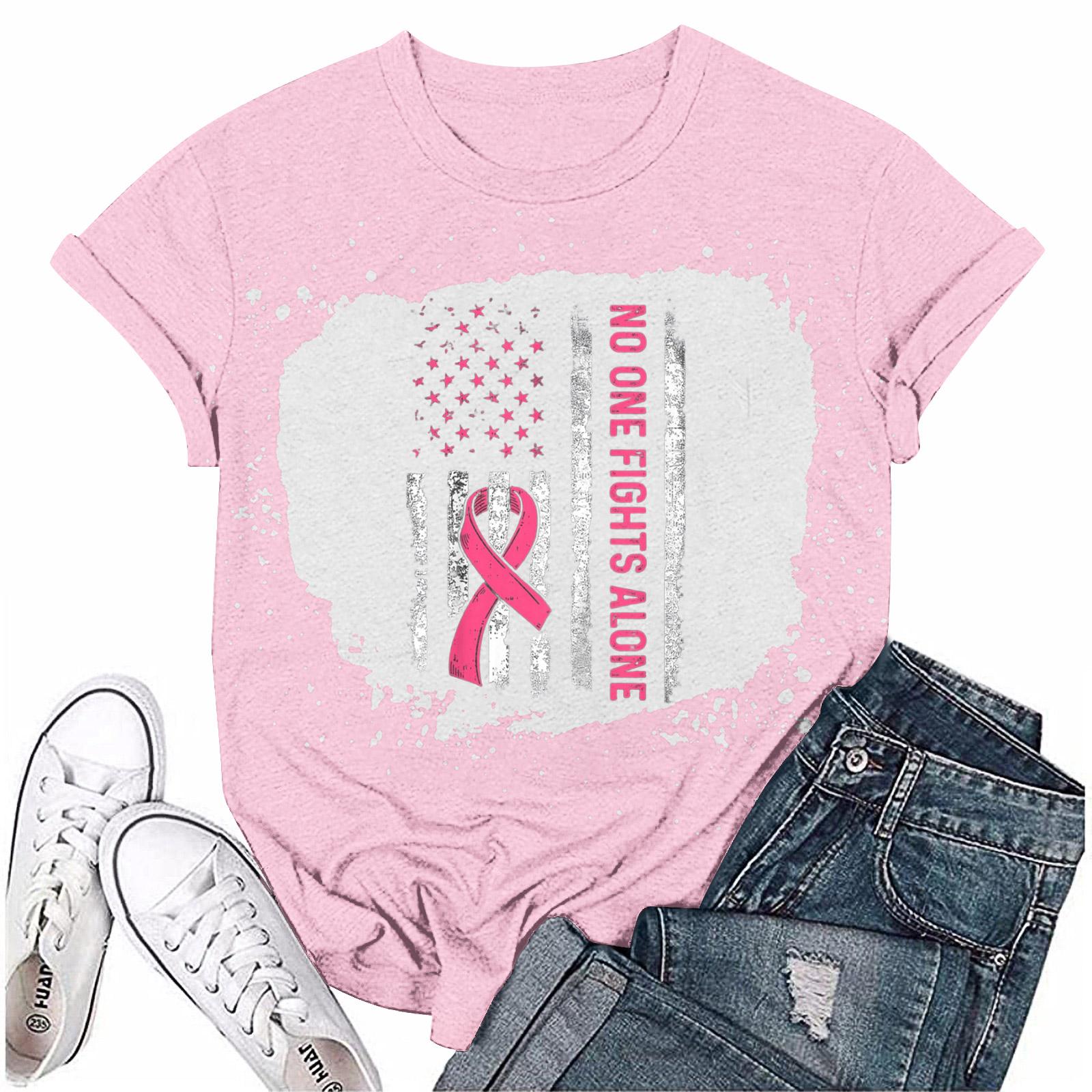 

Women s Breast Ribbon Printed Casual Short Sleeve XXXL