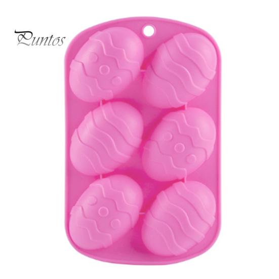 Easter Egg Silicone Mold 6 Cavities Non-stick Food Grade Easy Release DIY Cake Decorating Fondant Chocolate Candy Jelly Ice Baking Mold