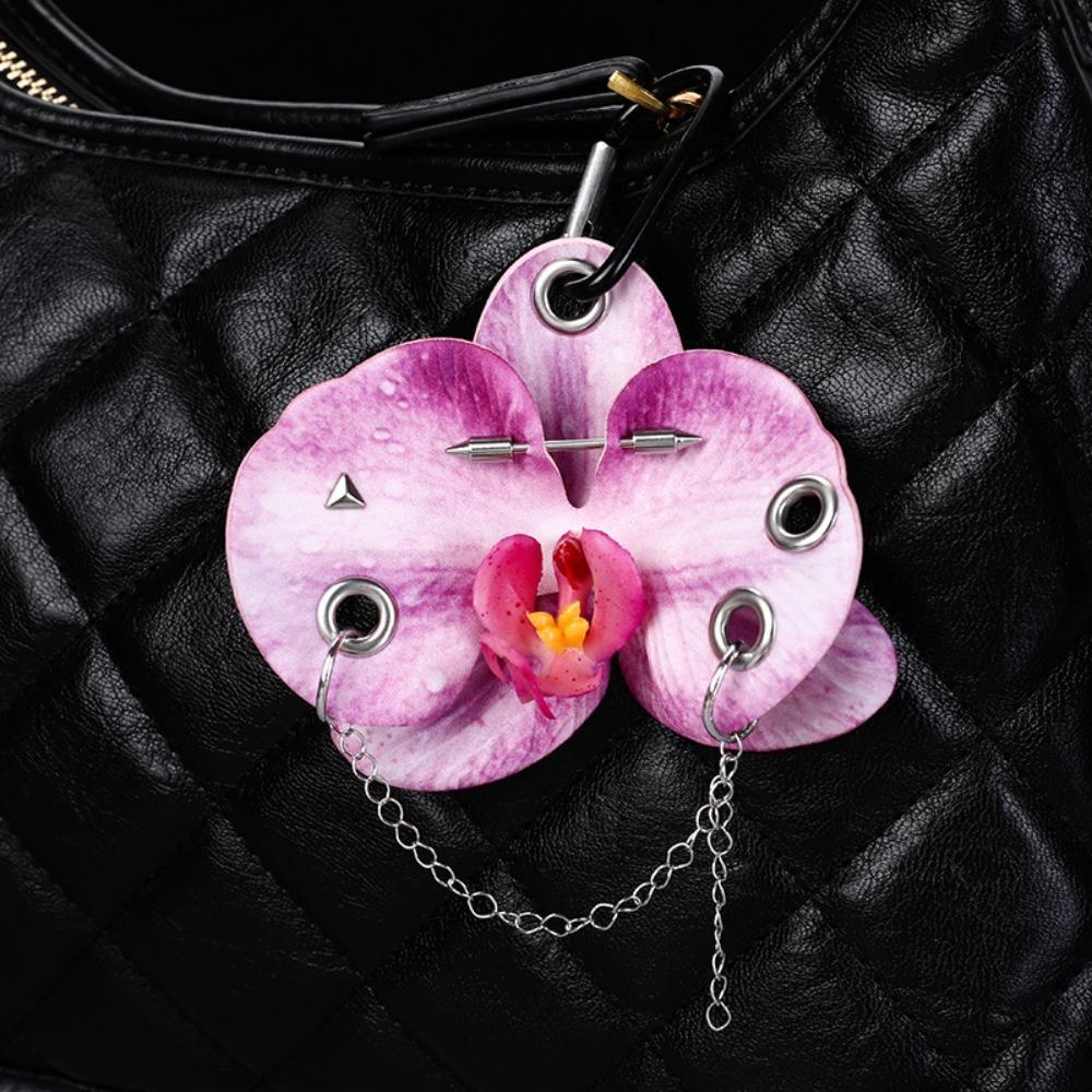 Fashion Simulation Flower Orchid Lily Keychain Colorful Backpack Decoration Flower Bag Pendant Gifts Backpack Hangings Decor