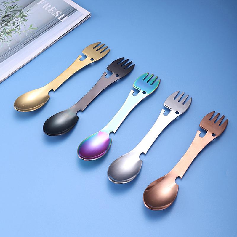 Narzędzia Przetrwania Outdoor 5 w 1 Zestaw Wielofunkcyjny EDC Campingowy Nóż Łyżka