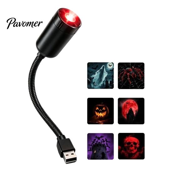 Bedroom Ceiling Projector Halloween Night Light Projector, 6 Horror Projection Discs, 360-degree Adjustment, USB Festive Room Lighting Powered