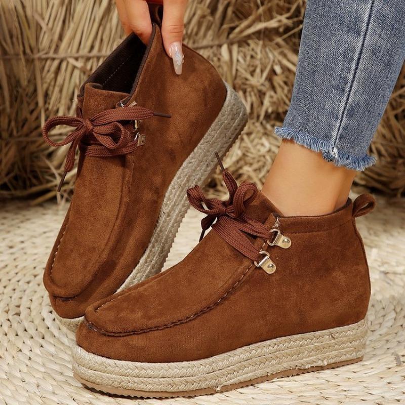 Large size snow boots for women's autumn and winter new wind velvet thickened warm hemp rope bottom short boots for women