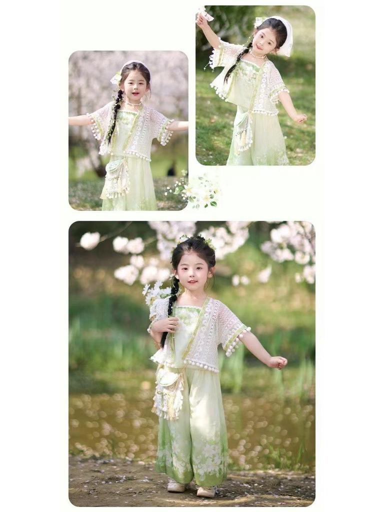 Children's Hanfu Summer 2026: New Ancient-Style Tang Suit Three-Piece Set with Trousers for Girls