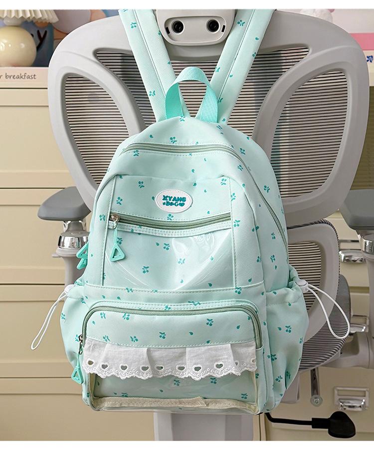 Schoolbag Ice Lemon Mint Light Shadow Flower Mark Girls Backpack Sweet Waxy Girls Ballet Wind Mori Clear Sense Travel Small Backpack