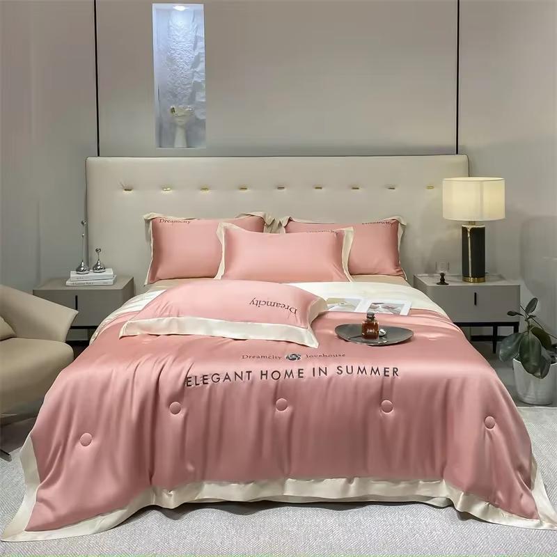 Luxury European Style Ice Silk Summer Quilt Set High-end Embroidered Cooling Blanket 4/3/1 Pcs Sets  Air Conditioning Comforter