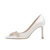 Maogu Satin Rhinestone Crystal Shallow Pumps Stiletto High Heel Luxury Women's Shoe 2024 Spring White Women Bridal Wedding Shoes